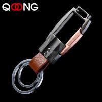 QOONG 2021 High-Grade Alloy Genuine Leather Men Keychain Bag Pendant Elegant Business Car Key Chain Ring Holder Jewelry Y58 Key Chains