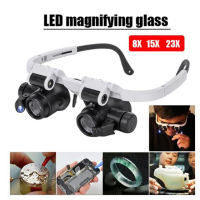 Lon Headband Glasses Magnifier With LED Light 8X 15X 23X Watchmaker Jeweler Loupe