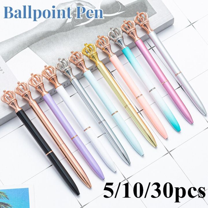 5-10-30pcs-fantasy-crown-ballpoint-pen-1-0mm-black-printing-cute-metal-pen-signature-student-stationery-writing-office-supplies-pens
