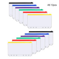 12PCS 6-Ring Loose For Zipper Folders File Notebook Transparent Pouch Pockets A5 A6