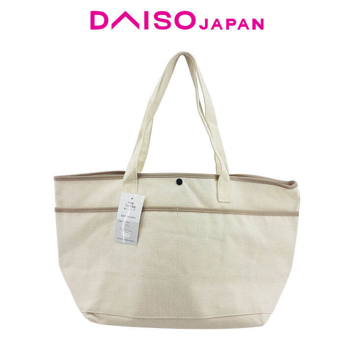 Daiso Beige Wide Canvas Tote Bag Lazada PH