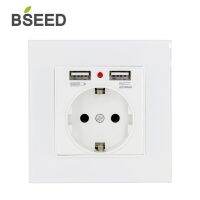 เต้ารับติดผนังมาตรฐาน Bseed ยุโรปพร้อม Usb กระจกคริสตัลเดียวหน้าจอโทรศัพท์ปลั๊กไฟ3สีขาว