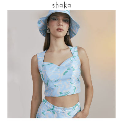 SS23 Aqua Jacquard Crop Top เสื้อตัวสั้น แขนกุด ติดกระดุม ติดซิปกลางหนัง BL-8230403