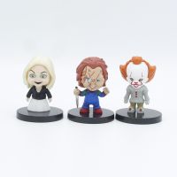 AIRABELLE 10ชิ้น/ล็อต Chucky เห็นน่ากลัวตุ๊กตาน่ากลัวหุ่นจำลองตัวการ์ตูนตุ๊กตาของเล่นโมเดลตุ๊กตาตุ๊กตา Hallowmas ตลกตกแต่งหน้าเค้ก