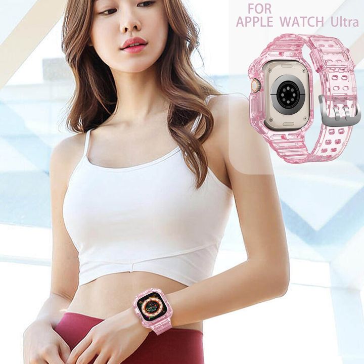 เคสใสแนวสปอร์ต-สายสำหรับนาฬิกา-apple-พิเศษ8สายทีพียูโปร่งใสสำหรับ-i-watch-อุปกรณ์เสริม49มม-กันชนป้องกันสำหรับผู้หญิงผู้ชาย