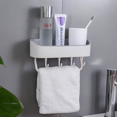 Multipurpose Wall Mounted Bathroom Shelves Kitchen Seasoning Storage Shower Hanging Shelf Without Drilling Basket With Hooks