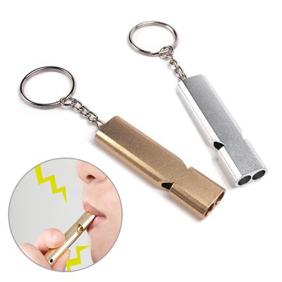 1pics Double-frequency Alloy Aluminum Emergency Survival Whistle Outdoor Tool Keychain Dual-tube survival whistle Survival kits