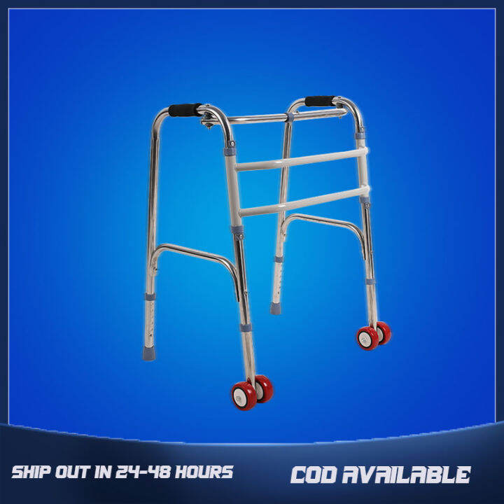 Elderly Stainless Steel Folding Belt Wheel Twisting Walker Crutch Four Corners Elderly Walker