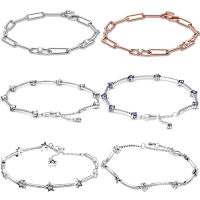 Link Chain &amp; Stones Sparkling Stars Daisy Flower Pave Bar Bracelet Fit 925 Sterling Silver Bangle Bead Charm Diy Jewelry