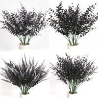 5pcs Halloween Black Artificial Plant Eucalyptus Persian Leaf Plastic Fake Plant Party Garden Fake Flower DecorationTH