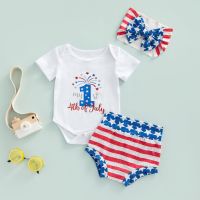 Citgeett Summer Independence Day Infant Newborn Baby Girls Boys Outfits Short Sleeve Romper Shorts Elastic Headband Clothes Set  by Hs2023