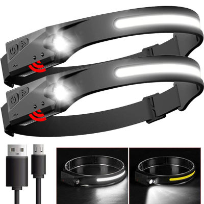 5 Lighting Modes COB LED Headlamp Sensor Headlight USB Rechargeable Head Lamp with Built-in Battery Flashlight Torch Work Light