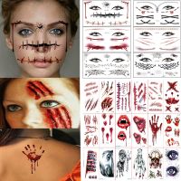 【LZ】♝  5/10pcs Halloween Bloody Wound Tattoo Stickers DIY Simulation Scar Tattoo Skull Blood Palm Print Horror Halloween Party Decor