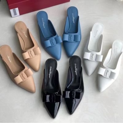 2023 new FG Classic Bow Soft Lambskin Pointed-Toe Slides Casual Slippers