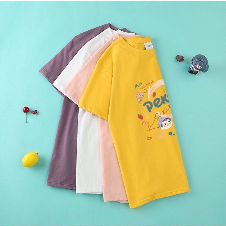 yui-สินค้ามาใหม่จ้าเสื้อยืดพิมพ์ลาย-คอกลม-แขนสั้น-ผ้านิ่ม-แฟชั่นลายเด็กใส่หมวก-สไตล์เกาหลี-9609