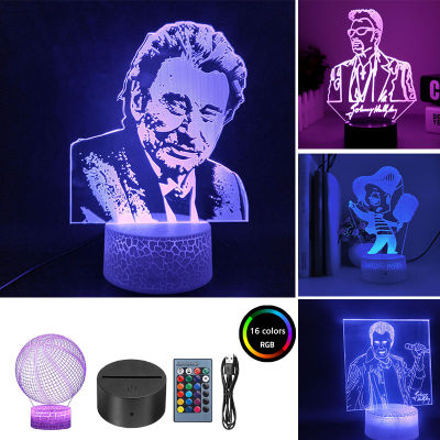 Famous Singer Johnny Hallyday Figure LED Nightlight for Fans Lover Touch Sensor 3d Acrylic LED Light Desk Lamp for Room Decor