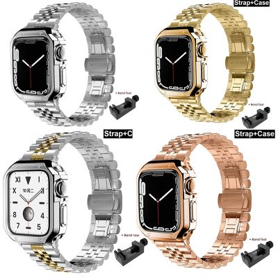 ♝๑ Metal band TPU Case For Apple watch 7 45mm 41mm 6 5 4 SE 44mm 40mm Stainless Steel Bracelet for iwatch series 3 42mm 38mm Strap