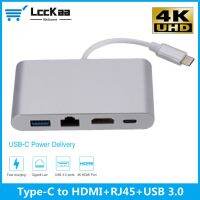 Lcckaa ฮับ Type-C USB-C เป็น HDMI เข้ากันได้กับ USB3.0 Gigabit LAN Docking Station มัลติฟังก์ชั่น USB C Hub สําหรับ Macbook