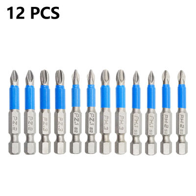 12Pcs ไขควงแม่เหล็ก Bits ชุด50Mm Hex Shank Phillipscross Head ไขควง Bit PH1 PH2 PH3 PZ1 PZ2