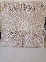 Mandala White Wash Wood Carving Panel 120 x 120 Cm Thai Wood Carved Plaque Wall At Hanging Asian Art (ไม้แกะสลัก 4 ฟุต ไม้ฉลุสีขาวขัด เพดาน 4 ฟุต 120 x 120 เซนติเมตร) crafts Handmade
