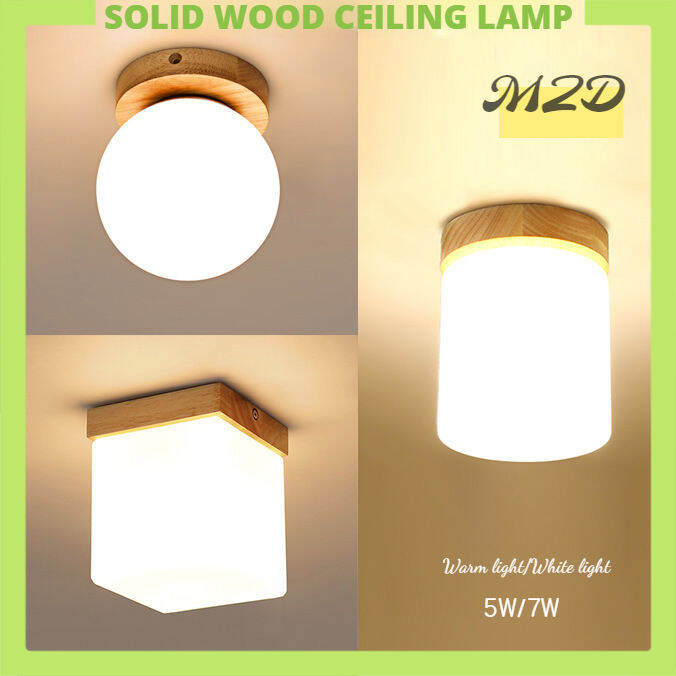 MZD【3 Colors Bulb】Wood Ceiling Light E27 Surface Mount Down Light ,LED