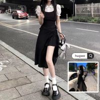 ↂ Dress Female Irregular Fake Two-Piece Fried Street Long Skirt Slimmer Look Sweet Hot Style Little Black Waist