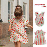 พร้อมส่ง 23 เสื้อผ้าเด็กฤดูร้อนรุ่นใหม่ ks Striped Love Series Flying Sleeve Dress Cotton Full Print Climbing Dress จั๊มสูทน่ารัก ~