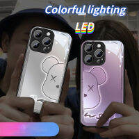 อัปเกรดสแปร์พาร์ท LED สีสันสดใสที่ควบคุมด้วยแฟลชเคสโทรศัพท์ปรับแต่งได้สำหรับ I เคสโทรศัพท์15Pro 15อัลตร้า12 13 14Promax 11Promax 7 8Plus สำหรับเคสแอปเปิ้ล XR XS Max หมีครึ่งมินิมอล