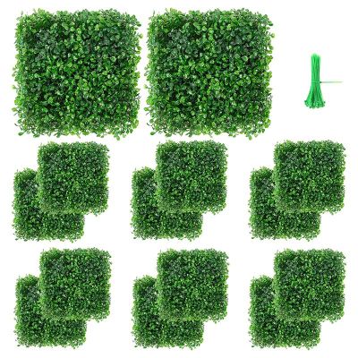 12 Packs 10x10 Inch Artificial Boxwood Hedges Mat UV Privacy Fence Screen Greenery Panel with Cable Ties