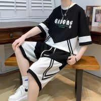 【July hot】 suit mens summer trendy brand ice silk sports short-sleeved with handsome clothes for teenagers