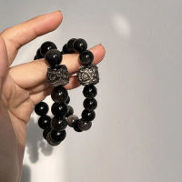 สร้อยข้อมือ Obsidian Bracelet ผู้หญิงเลียนแบบเงินธรรมชาติ Obsidian สิงโตตื่นคู่รักเพื่อนสนิทให้ออกแบบของขวัญ MHCQ