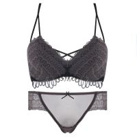 [COD] Deep V sexy lace underwear womens no steel ring breasts gather to show big collection pair push-up bra set