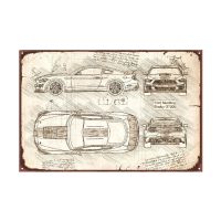 Stock Stock Ford Mustang Shelby Gt () Da Vinci Sketch Metal Tin Sign Bar Pub Home Pin Up Vintage Ret（Only one size: 20cmX30cm）(Contact seller, free custom pattern)