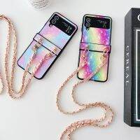 เคสโทรศัพท์เรียบสำหรับ Samsung Galaxy Z พลิก4พลิก3 5G กับเชือกยาวบานพับเคสป้องกันเต็มสำหรับ ZFlip3 ZFlip4