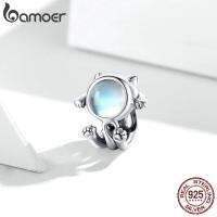 bamoer Warm Little Space Cat Charm fit Original celets &amp; Bangle Beads 925 Sterling Silver Fine Jewelry make gift SCC1697