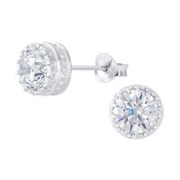 Silver thai  Silver crown cubic zirconia ear studs  เครื่องประดับเงินแท้ ต่างหูเงินแท้925  เงินแท้925ต่างหูเพชรสวิสฝังเพรชเม็ด