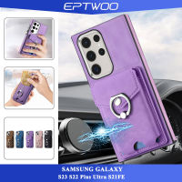 EPTWOO สำหรับ Samsung Galaxy S23 S22 PLUS Ultra S21FE เคสโทรศัพท์หรูหราชุบป้องกันกล้องกรณีช่องใส่การ์ดผู้ถือแหวนหัวเข็มขัดกันกระแทก Anti-DROP Soft TPU + PC ฝาหลัง SD-E2