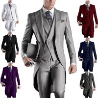 Custom Made White/black/grey/burgundy Tailcoat Men Party Prom Groomsmen Suits For Wedding Tuxedos Jacket pants vest