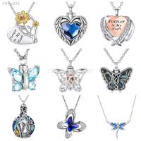 25 Styles Crystal Cremation Ash Urn Heart Sunflower Dragonfly Butterfly Angel Wings Pendants Necklace For Women Jewelry Gifts