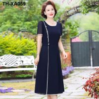 ☇ﺴ☬ new with short sleeve dress over-the-knee the elderly lady summer big yards covered belly thin brim