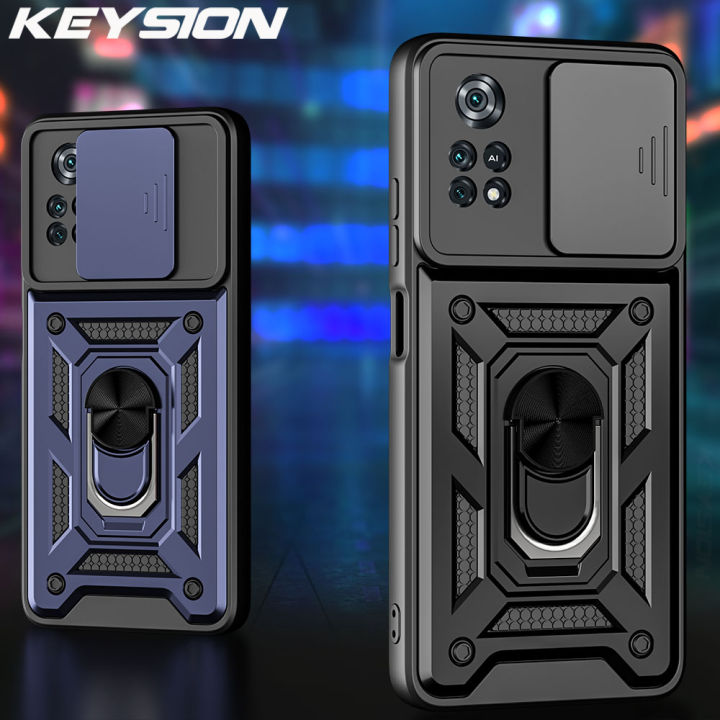 Keysion Shockproof Armor Case For Poco X4 Pro 5g Push Pull Sliding Window Camera Protection 3686
