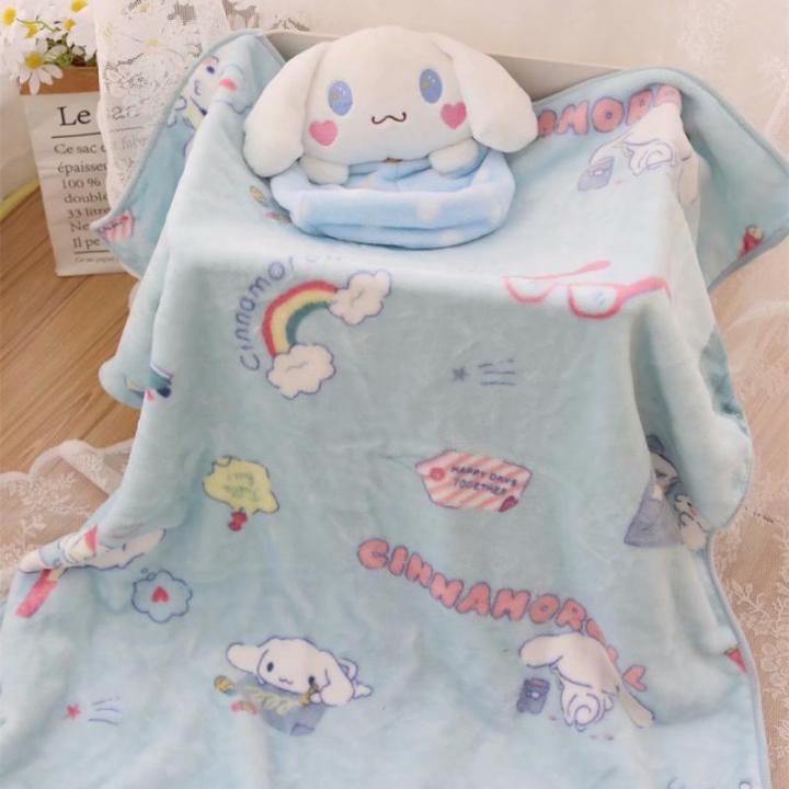 kawaii-sanriod-plush-kuromi-melody-cinnamoroll-blanket-birthday-gifts-bedspread-bed-baby-sleeping-bag-warm-soft-lazy-play-pillow