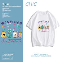 CHIC ผ้าฝ้ายแท้ เสื้อยืดแขนสั้นพิมพ์ลายการ์ตูนสุดน่ารัก สไตล์สบาย ๆ T0543