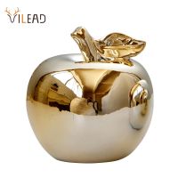 VILEAD 1 pcs Ceramic Golden Apple Figurines for Interior Europe Fruit Decoration Ornaments Home Office Desktop Decor Accessories