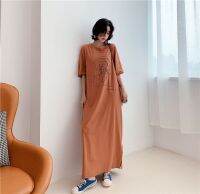 2021NYFS Summer Dress 2021 Korean New Loose large size Short Sleeve Woman Dress Vestidos Robe Elbise Fashion Print Long Dress