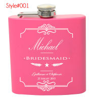 Bride or Bridesmaid gift for wedding Personalized Engraved 6 oz Pink Hip Flask Stainless Steel packing in black and organza bag