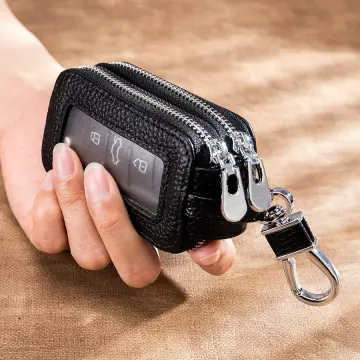 Genuine Leather Men Key Wallet Zipper Housekeeper Key Pouch Holder