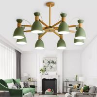 Modern simple solid wood E27 chandelier 220V kitchen living room bedroom lamp apartment villa bedroom dining room retro lighting