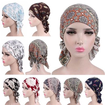 【CW】 New Stretch Cotton Printed Bandana Cap Adjustable Floral Chemotherapy Women  39;s Hijab Baotou Caps Scarf Wrap