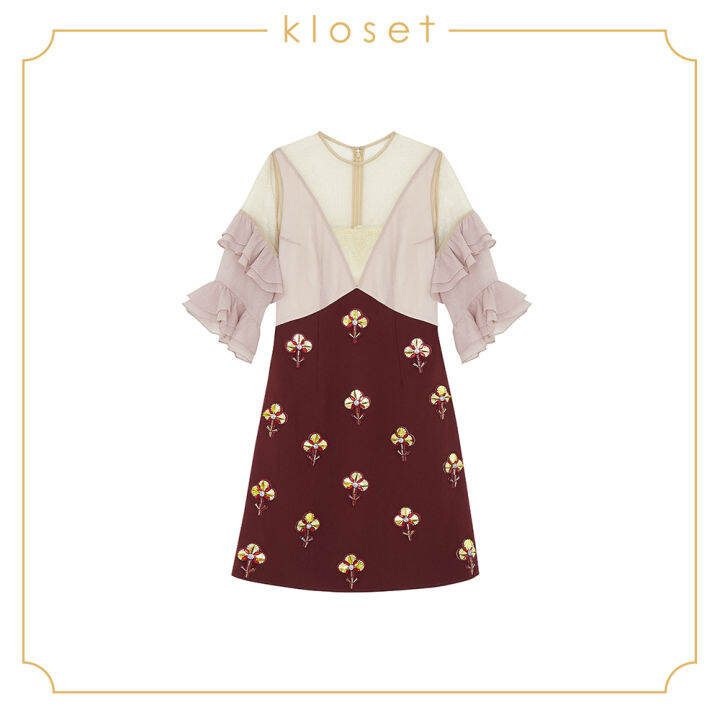 kloset-embellished-mini-dress-aw18-d002-เสื้อผ้าแฟชั่น-เสื้อผ้าผู้หญิง-เดรสแฟชั่น-เดรสสั้น